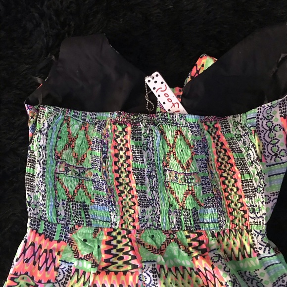 Vibrant pattern halter Jumpsuit Green Orange M - Picture 5 of 6